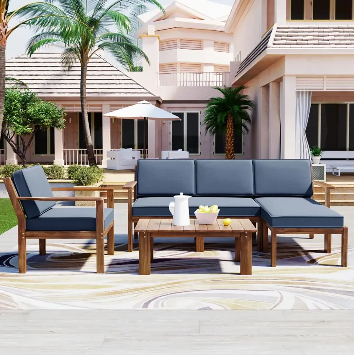 Merax 3 Pieces Outdoor Patio Set with L Shaped Couch