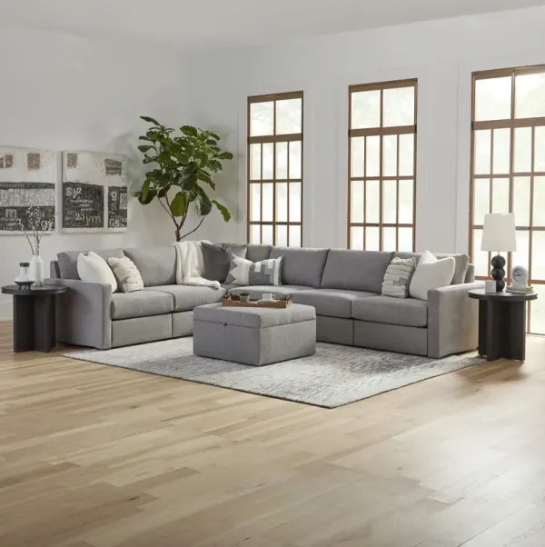 Flex Pebble 6-Seat Sectional with Standard Arm and Storage Ottoman