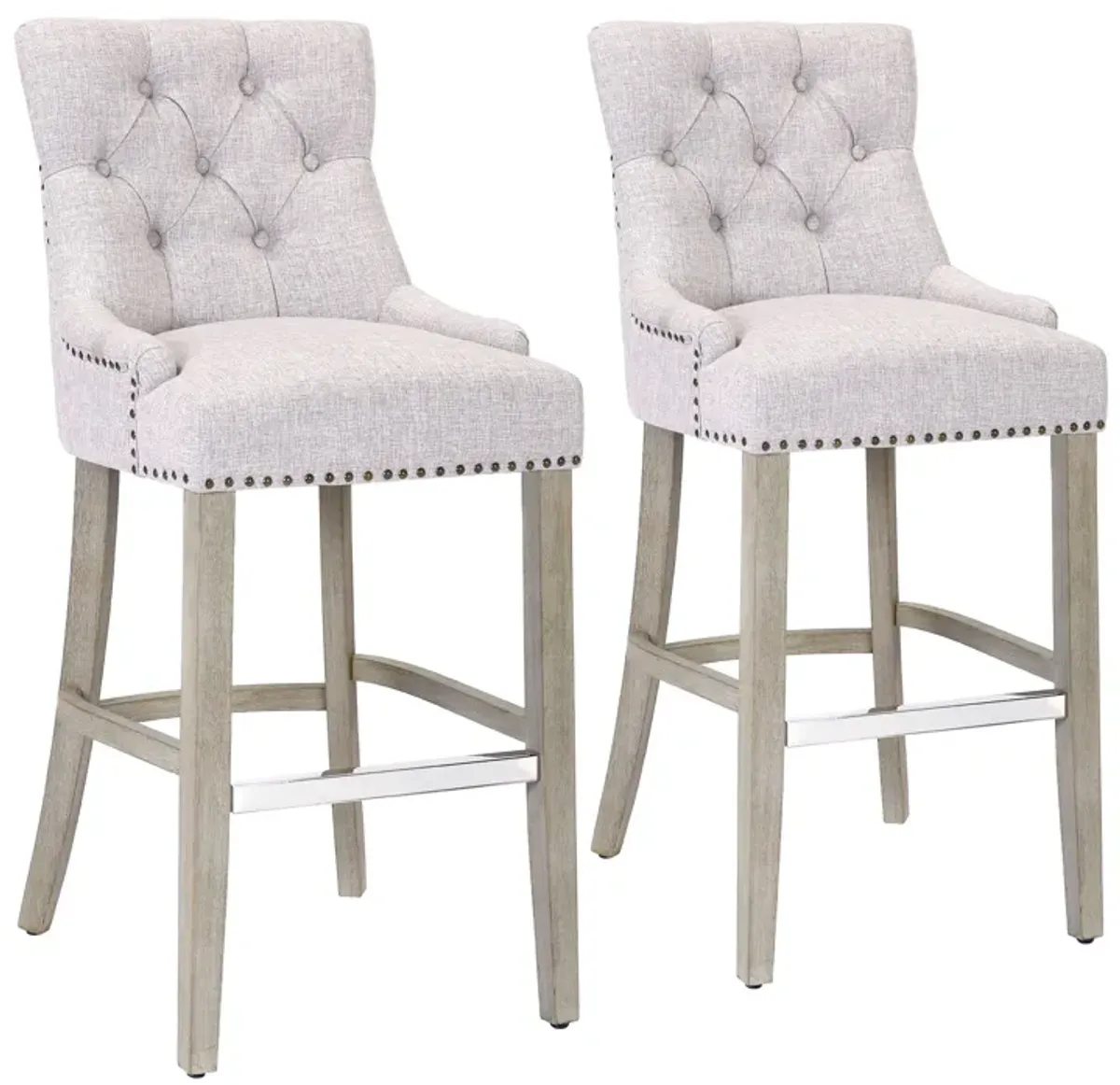 WestinTrends 29" Linen Fabric Tufted Upholstered Bar Stool (Set of 2), Antique Grey