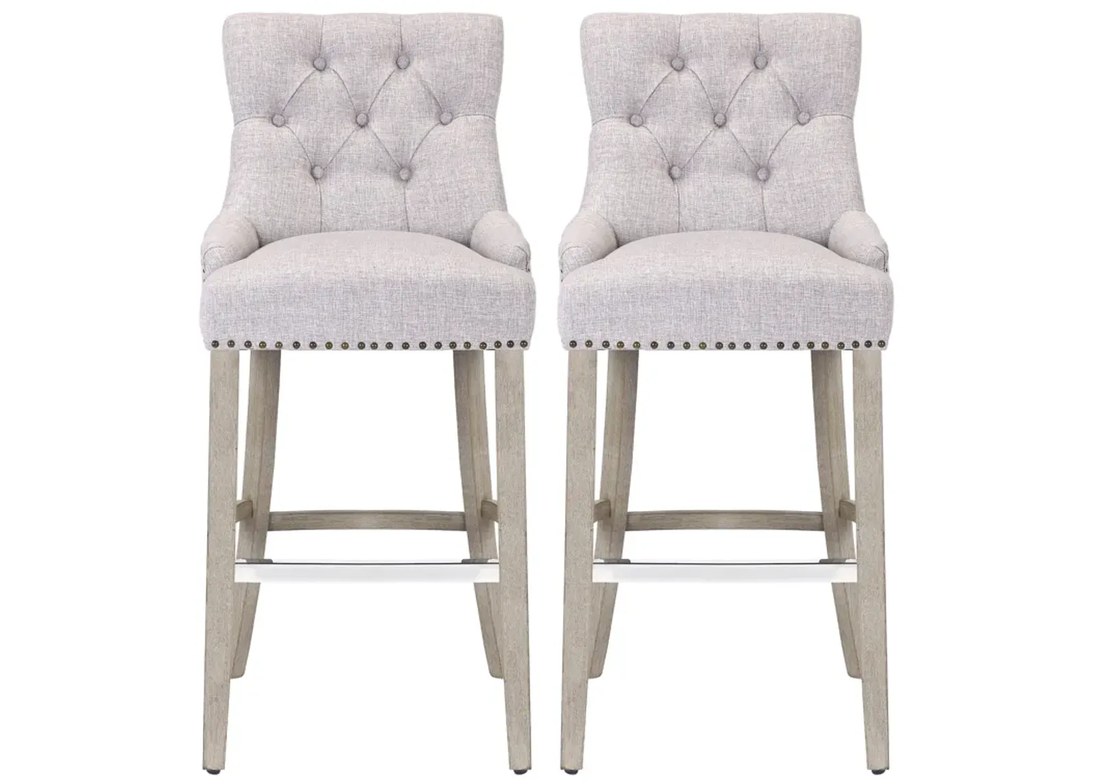 WestinTrends 29" Linen Fabric Tufted Upholstered Bar Stool (Set of 2), Antique Grey