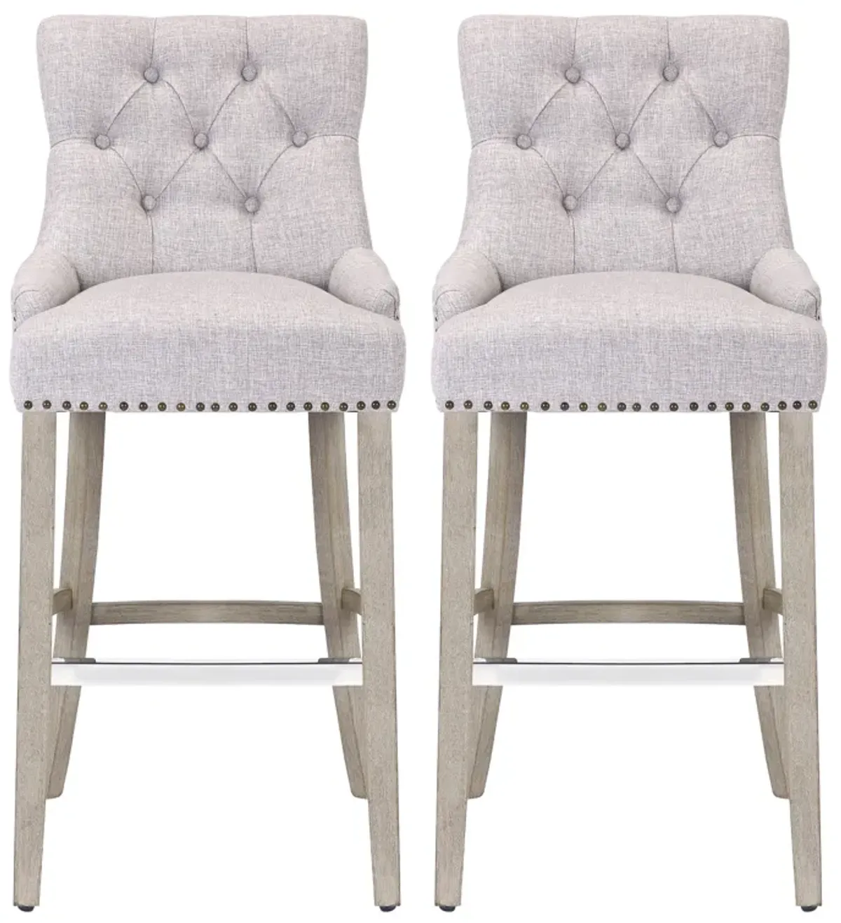 WestinTrends 29" Linen Fabric Tufted Upholstered Bar Stool (Set of 2), Antique Grey