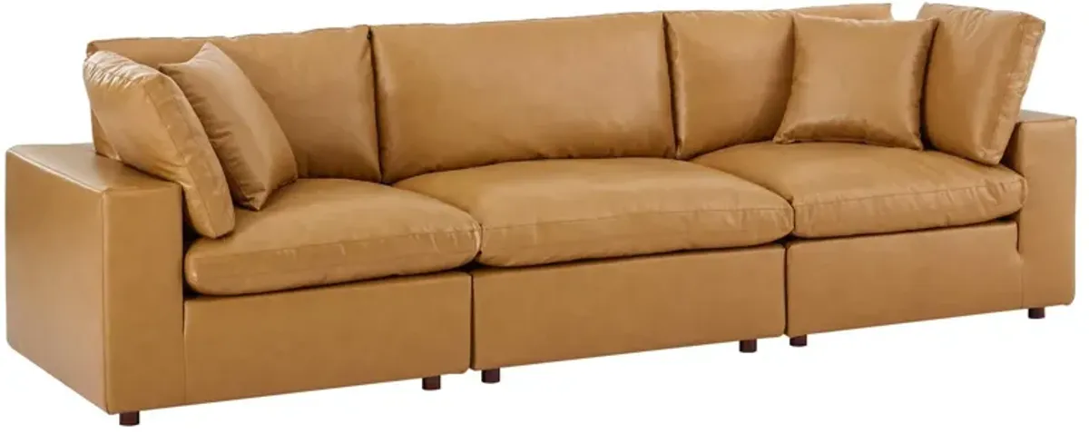 Commix Down Filled Overstuffed Vegan Leather 3-Seater Sofa