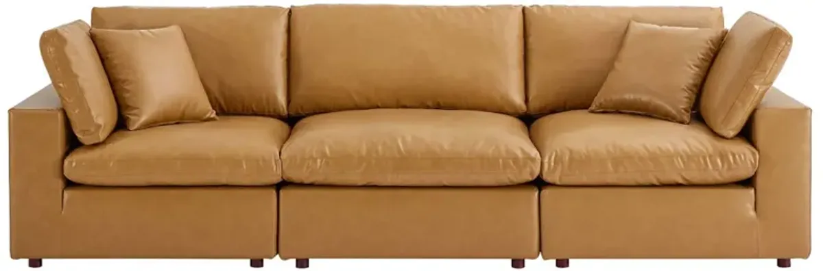 Commix Down Filled Overstuffed Vegan Leather 3-Seater Sofa