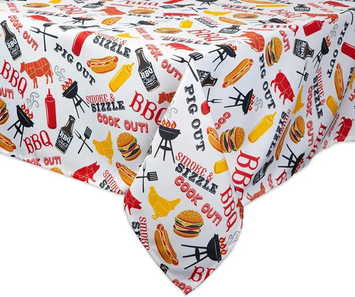 120" White and Yellow Barbeque Themed Rectangular Outdoor Tablecloth