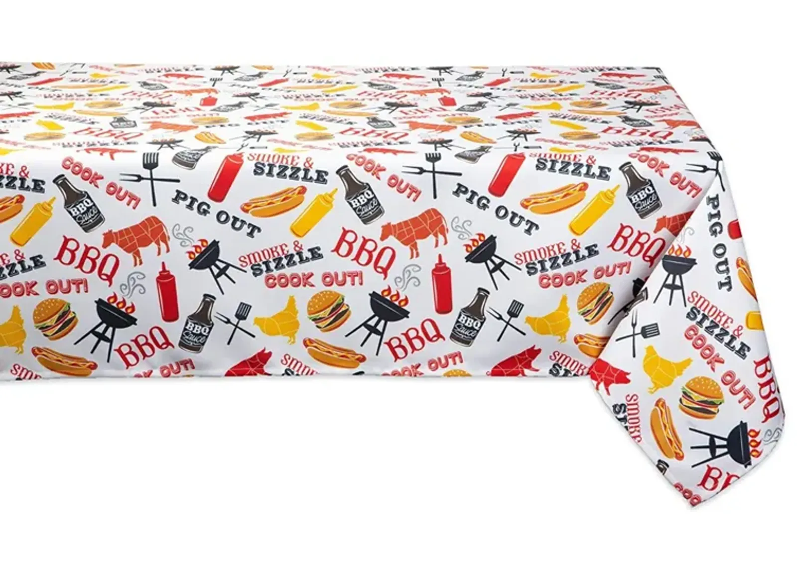 120" White and Yellow Barbeque Themed Rectangular Outdoor Tablecloth