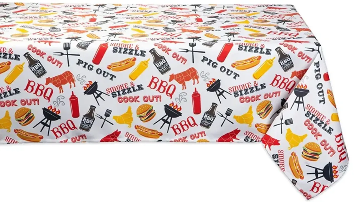 120" White and Yellow Barbeque Themed Rectangular Outdoor Tablecloth