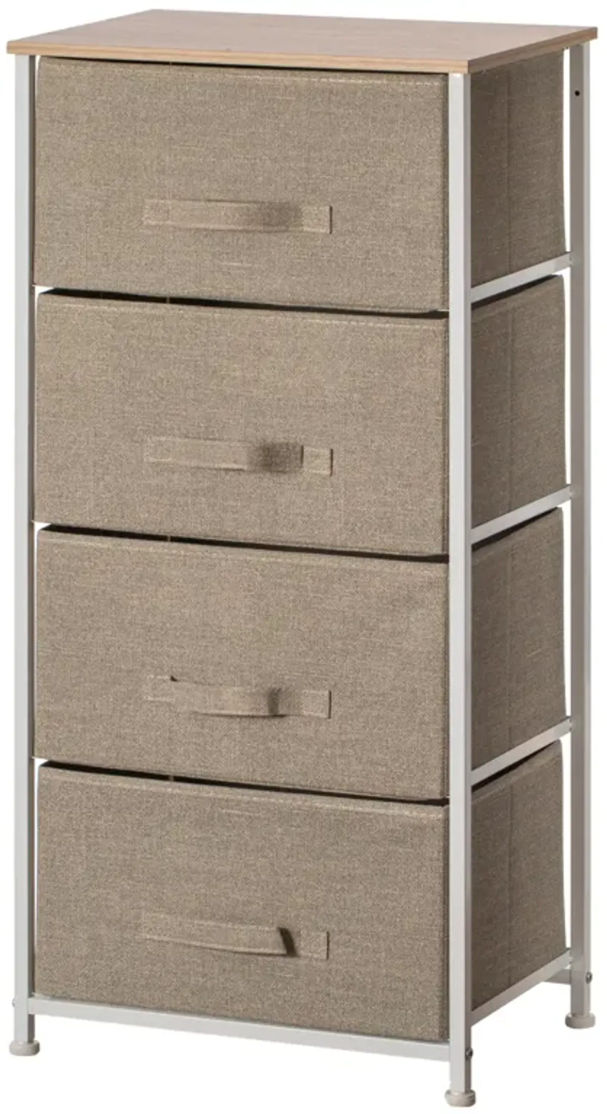 San Bins and White Frame Four Storage Night Chest and Storage Chest, Beige, 4 Drawers