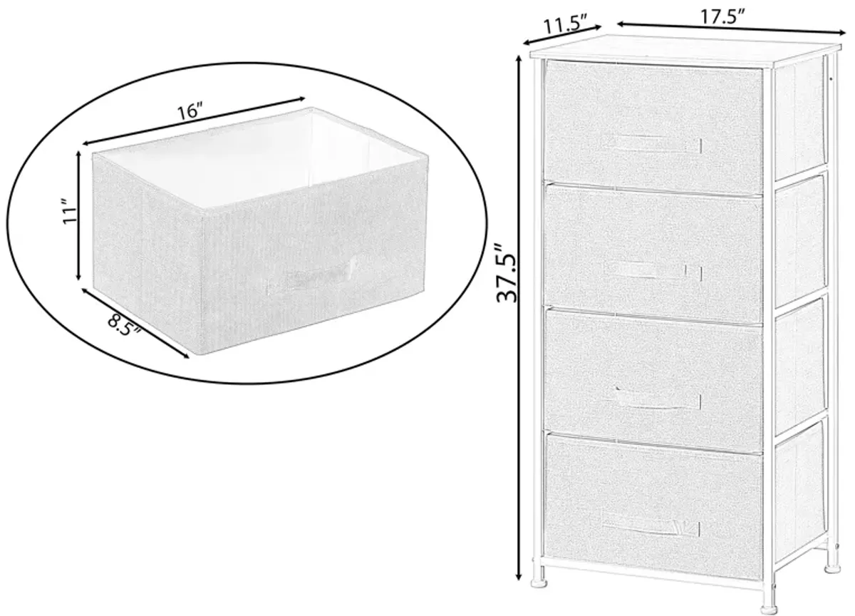 San Bins and White Frame Four Storage Night Chest and Storage Chest, Beige, 4 Drawers