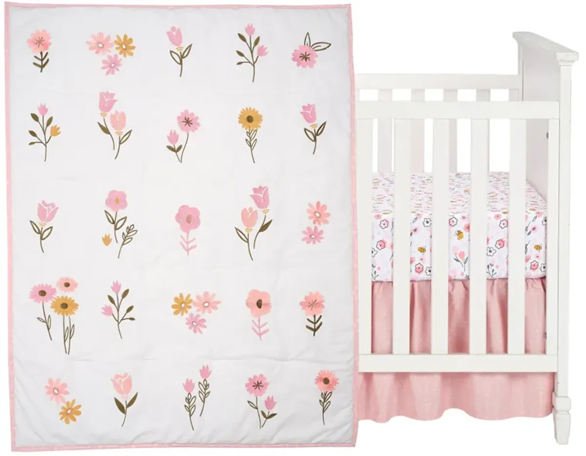 Lambs & Ivy Little Garden 3-Piece Embroidered Floral Baby Crib Bedding Set