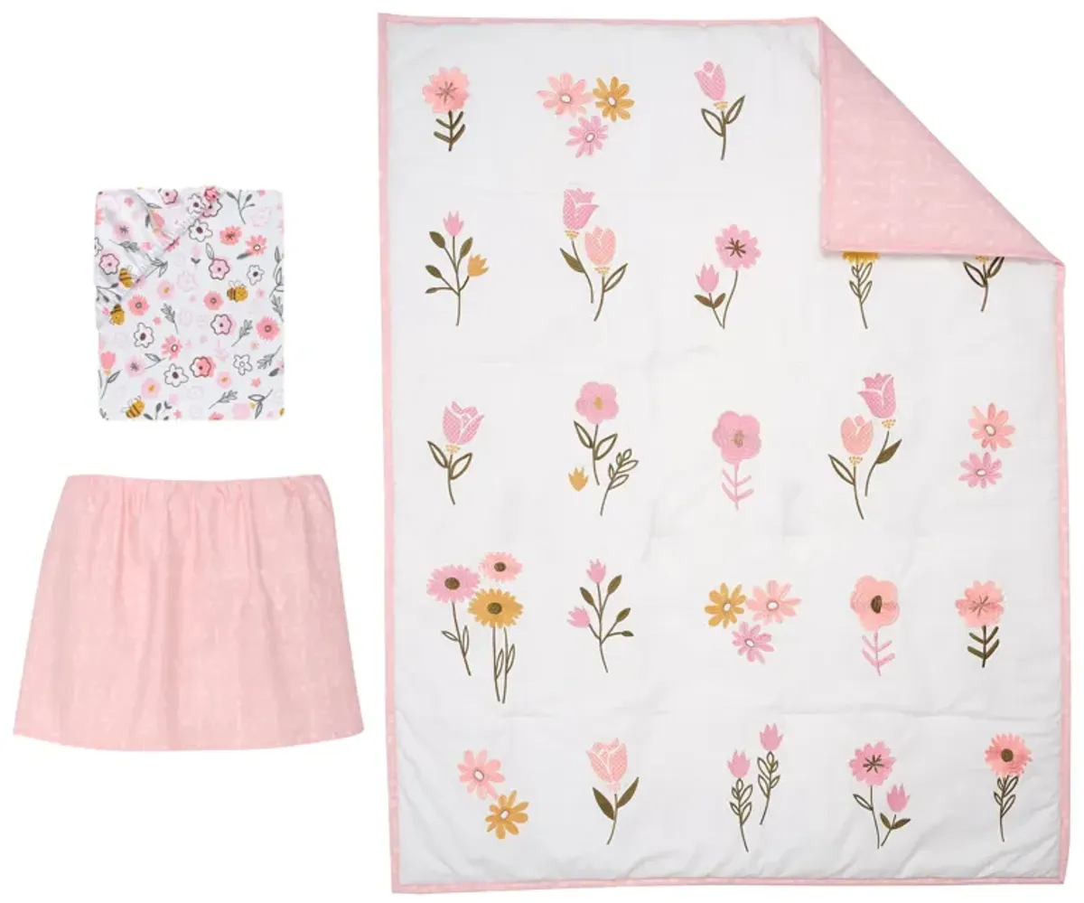 Lambs & Ivy Little Garden 3-Piece Embroidered Floral Baby Crib Bedding Set