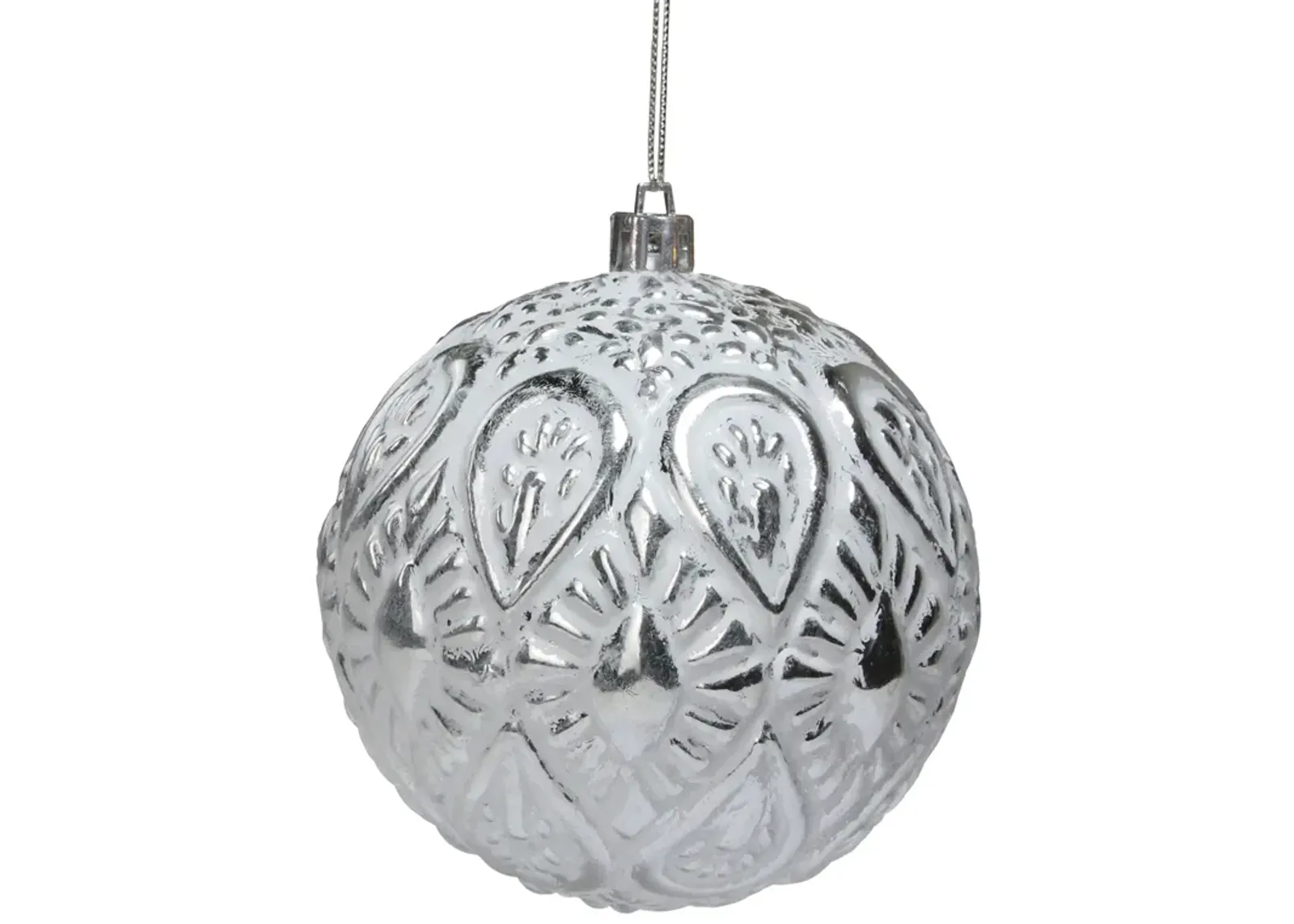 3.5" White and Silver Floral Distressed Christmas Ball Ornament