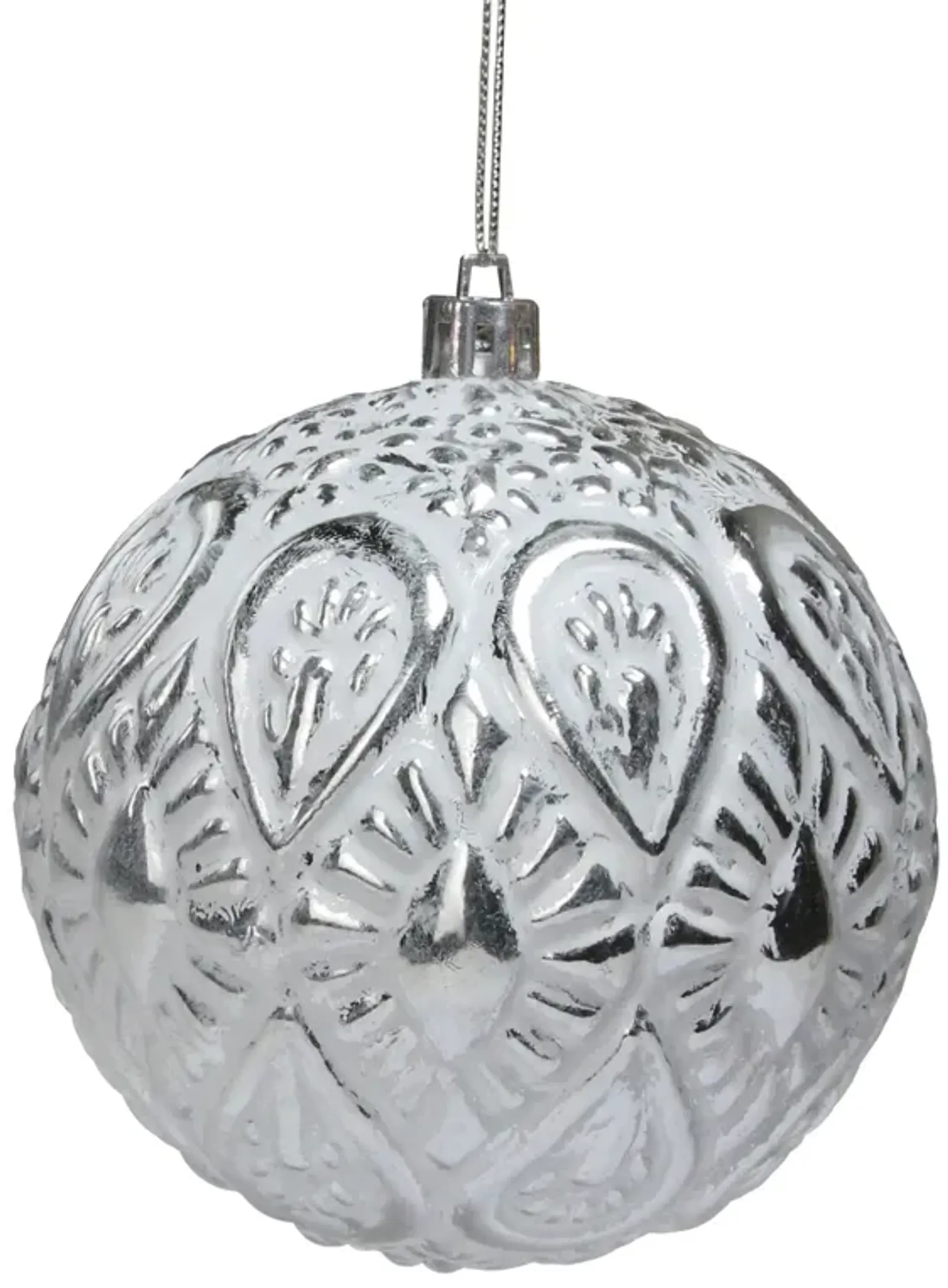 3.5" White and Silver Floral Distressed Christmas Ball Ornament