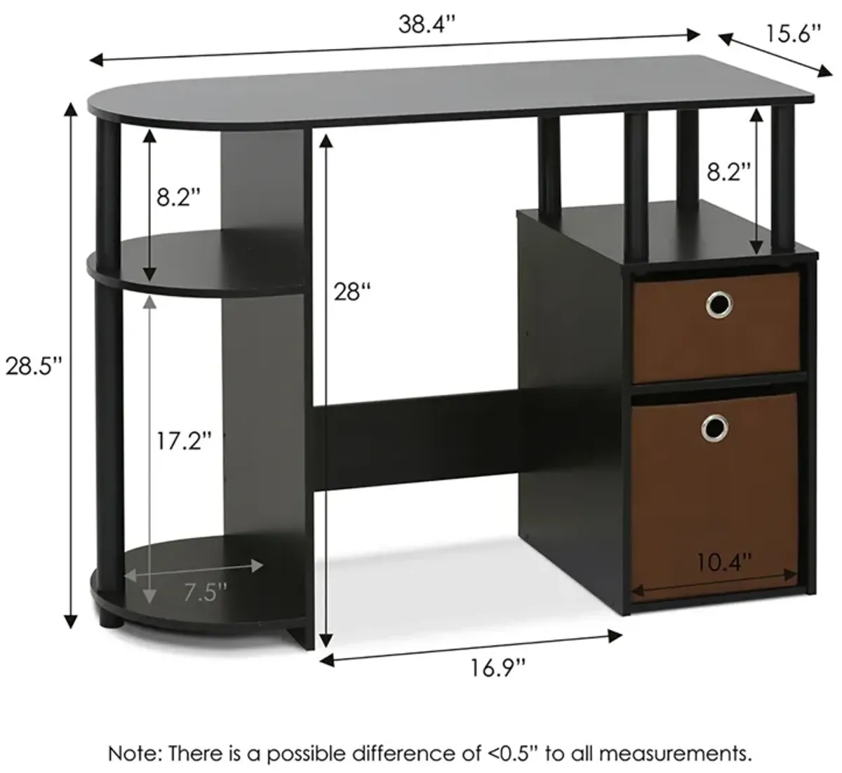 Furinno 15111 JAYA Simplistic Computer Study Desk with Bin Drawers