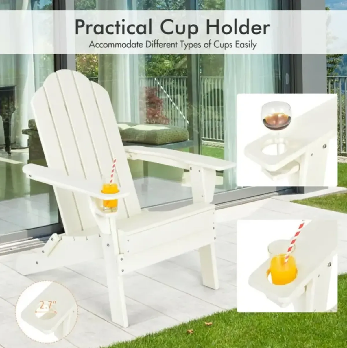 Hivvago Foldable Weather Resistant Patio Chair with Built-in Cup Holder