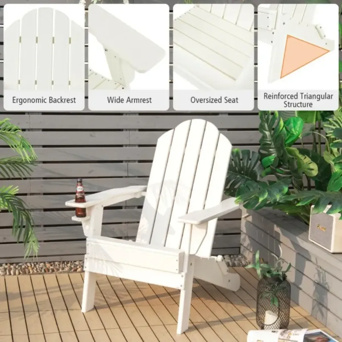 Hivvago Foldable Weather Resistant Patio Chair with Built-in Cup Holder