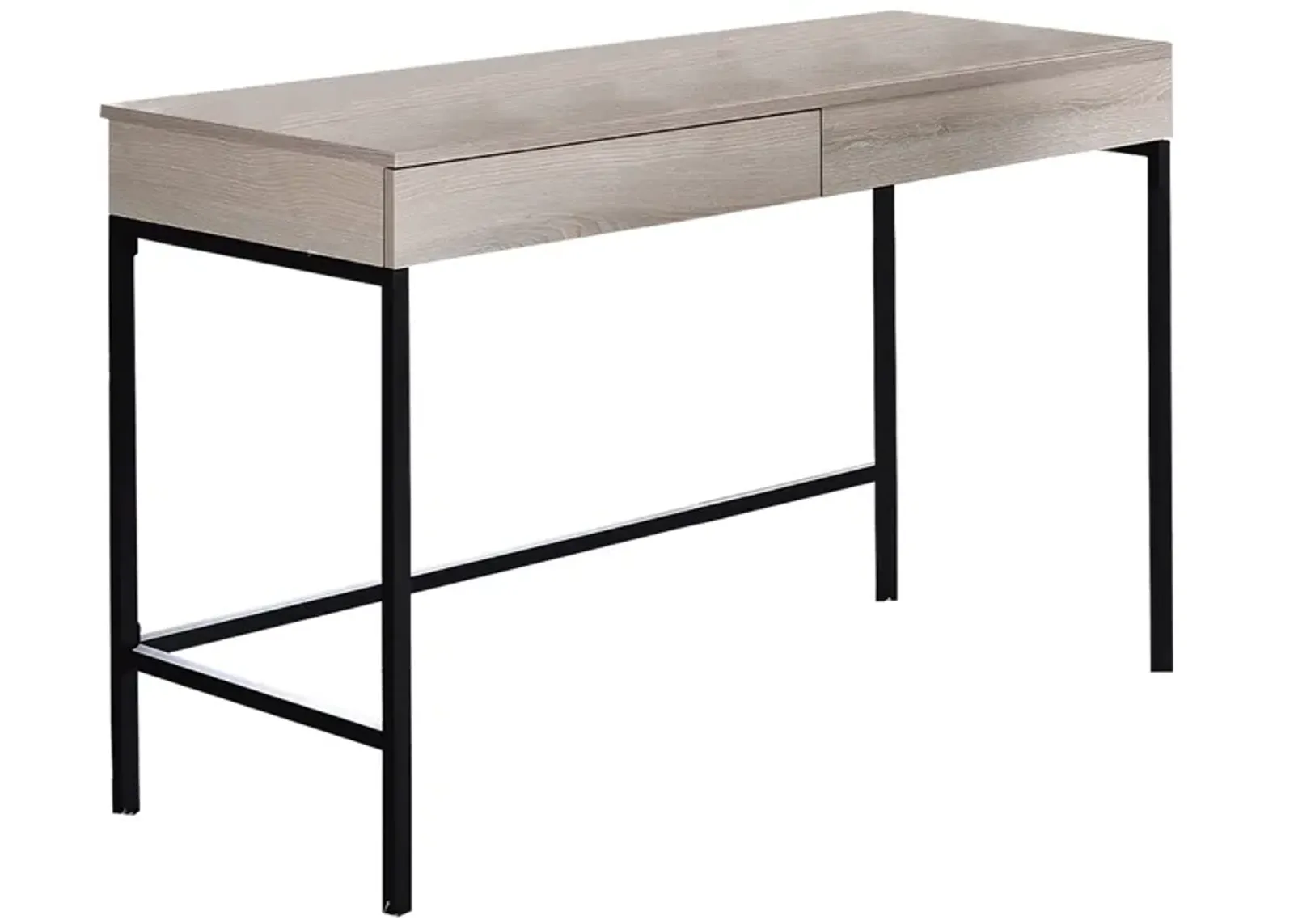 Wooden Desk with 2 Drawers and Metal Frame, Washed White and Black-Benzara