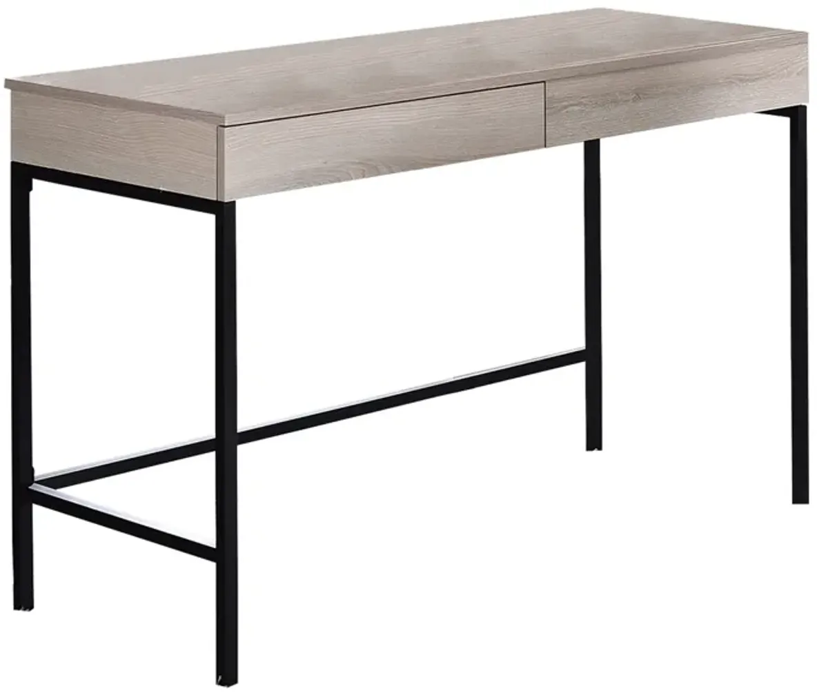 Wooden Desk with 2 Drawers and Metal Frame, Washed White and Black-Benzara