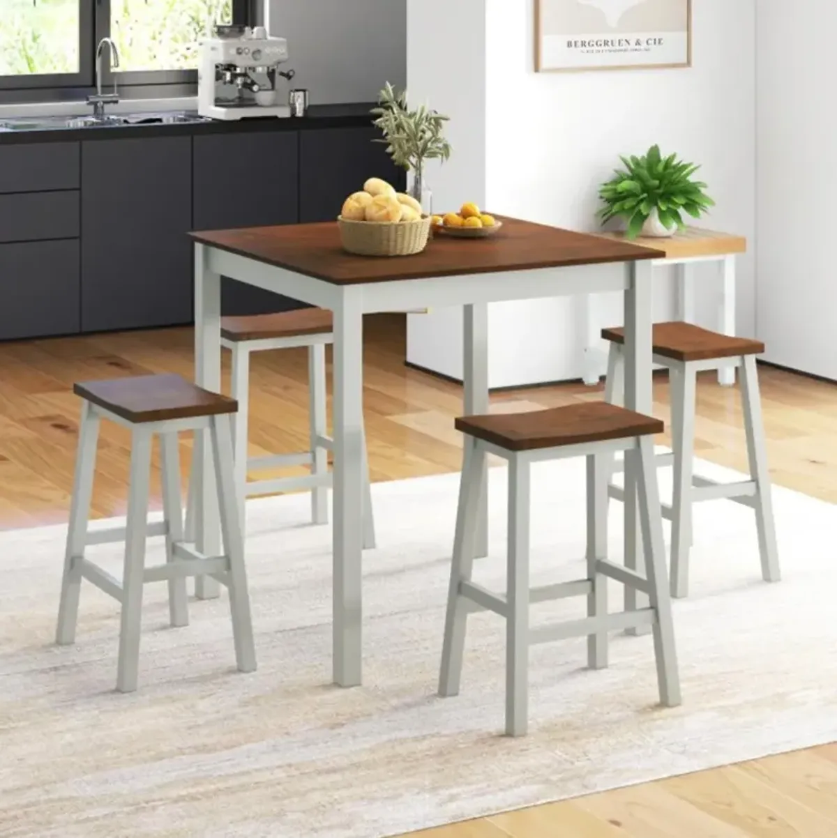 Hivvago 5 Piece Dining Table Set with 4 Saddle Stools for Kitchen Dining Room Apartment