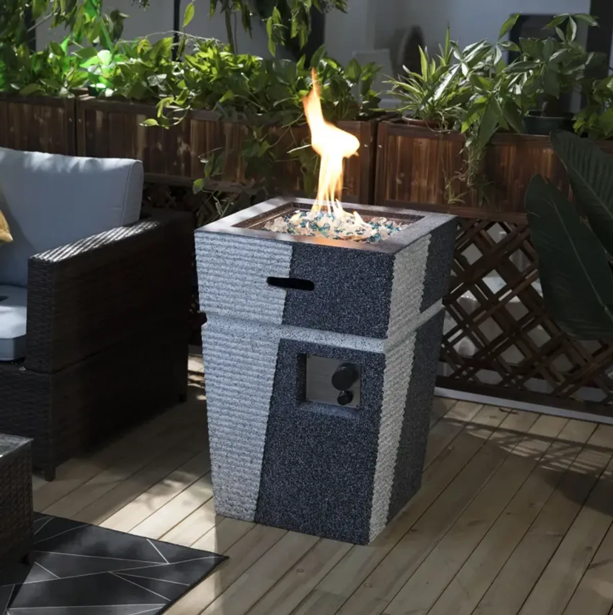 Outdoor Concrete Fire Pit Column Propane Fire Pit Patio Gas Fire Pit