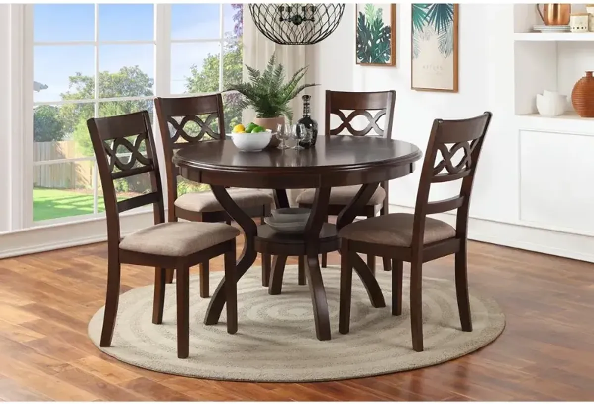 New Classic Furniture Cori 5-Piece Wood Round Dining Table Set with 4 Chairs in Cherry