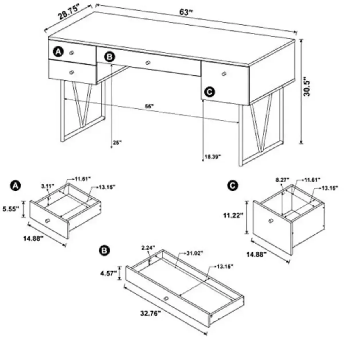 Analiese 4-drawer Writing Desk Antique Nutmeg