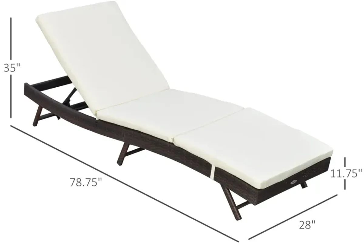 White Outdoor Lounger: Wicker Chair with Adjustable Backrest & Cushion