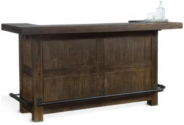 Flint Bar Counter Table, Pull Out Tray, Wine Racks, 80 Inch Brown Wood - Benzara