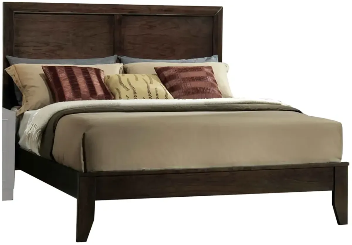 Paneled Eastern King Low Profile Bed with Chamfered Legs, Brown-Benzara