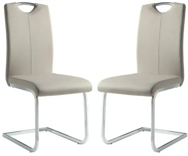 Metal & Leather Cantilever Style Side Chair with Chrome Base, Set of 2, Gray-Benzara