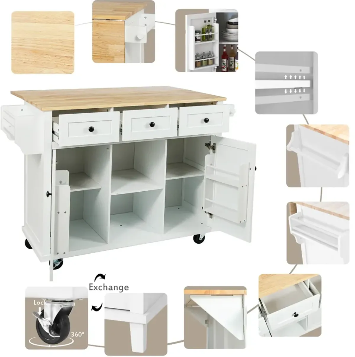 Merax Kitchen Cart on 5 Wheels with Storage Cabinet