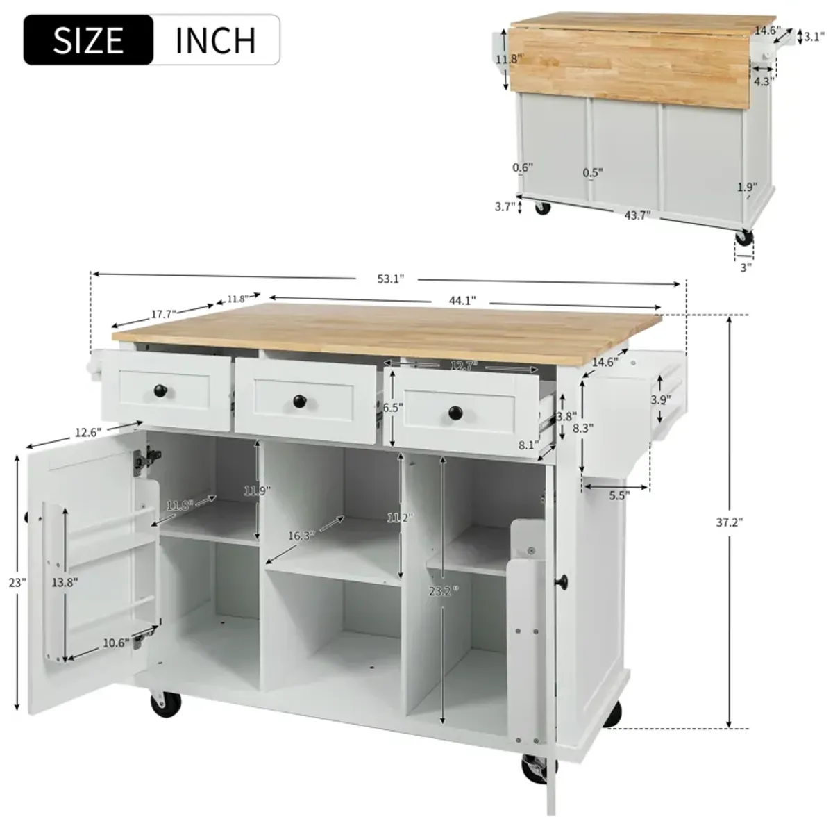 Merax Kitchen Cart on 5 Wheels with Storage Cabinet