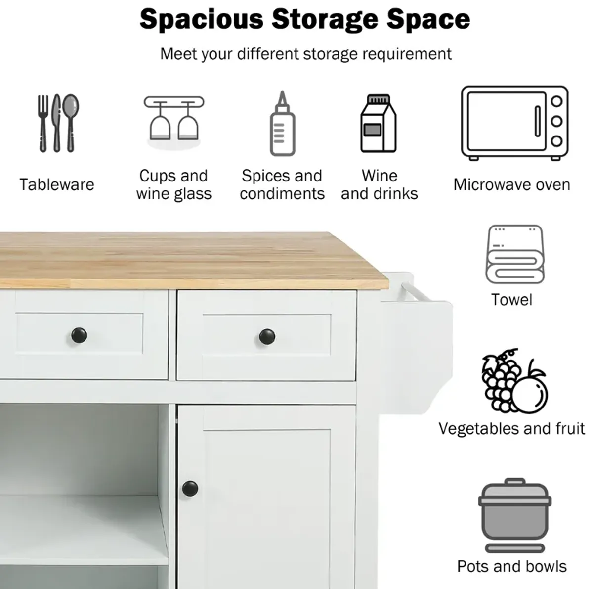 Merax Kitchen Cart on 5 Wheels with Storage Cabinet