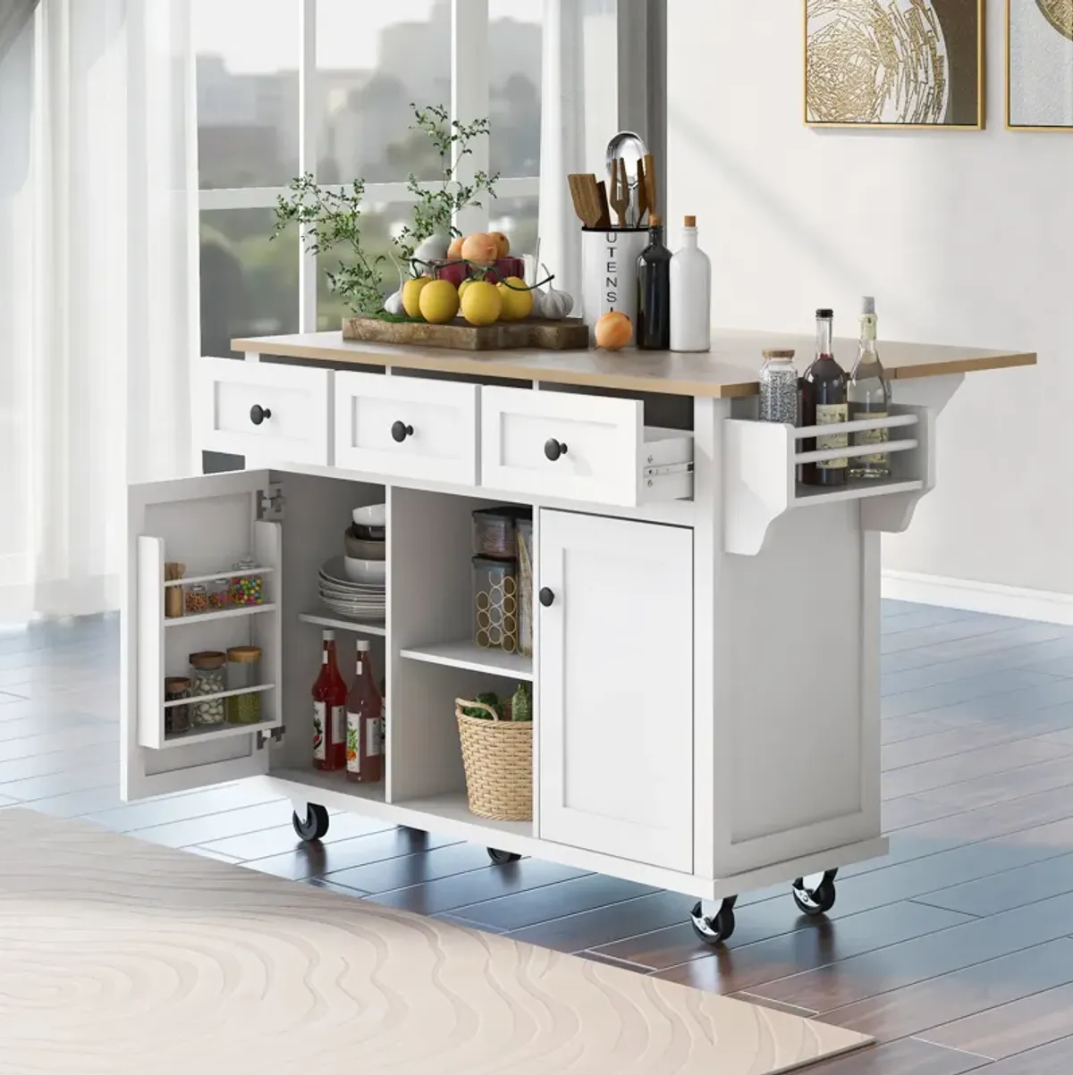 Merax Kitchen Cart on 5 Wheels with Storage Cabinet