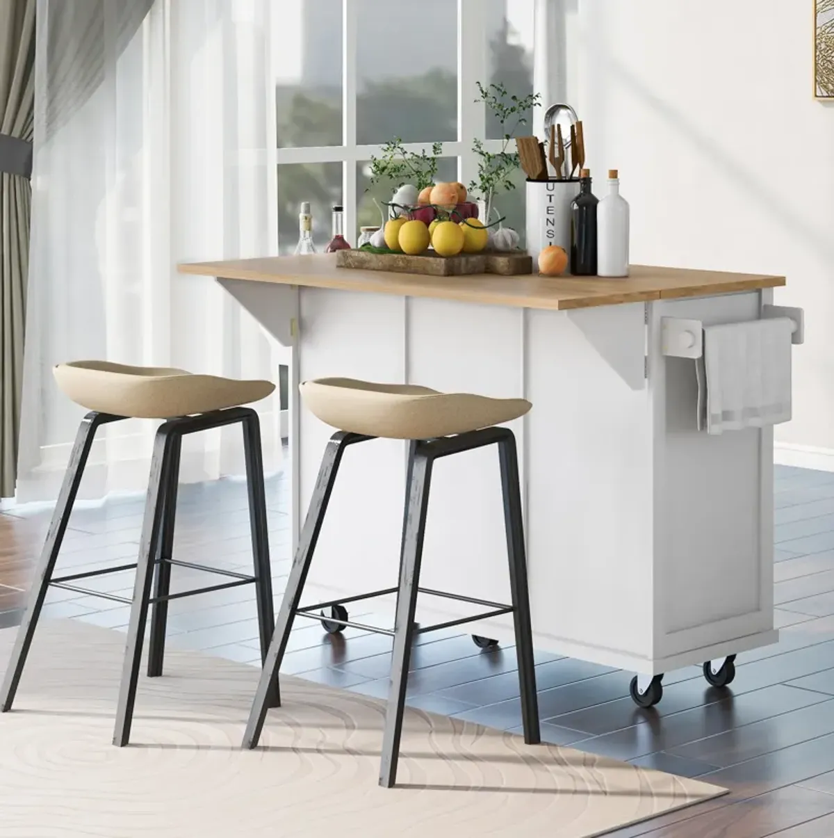 Merax Kitchen Cart on 5 Wheels with Storage Cabinet