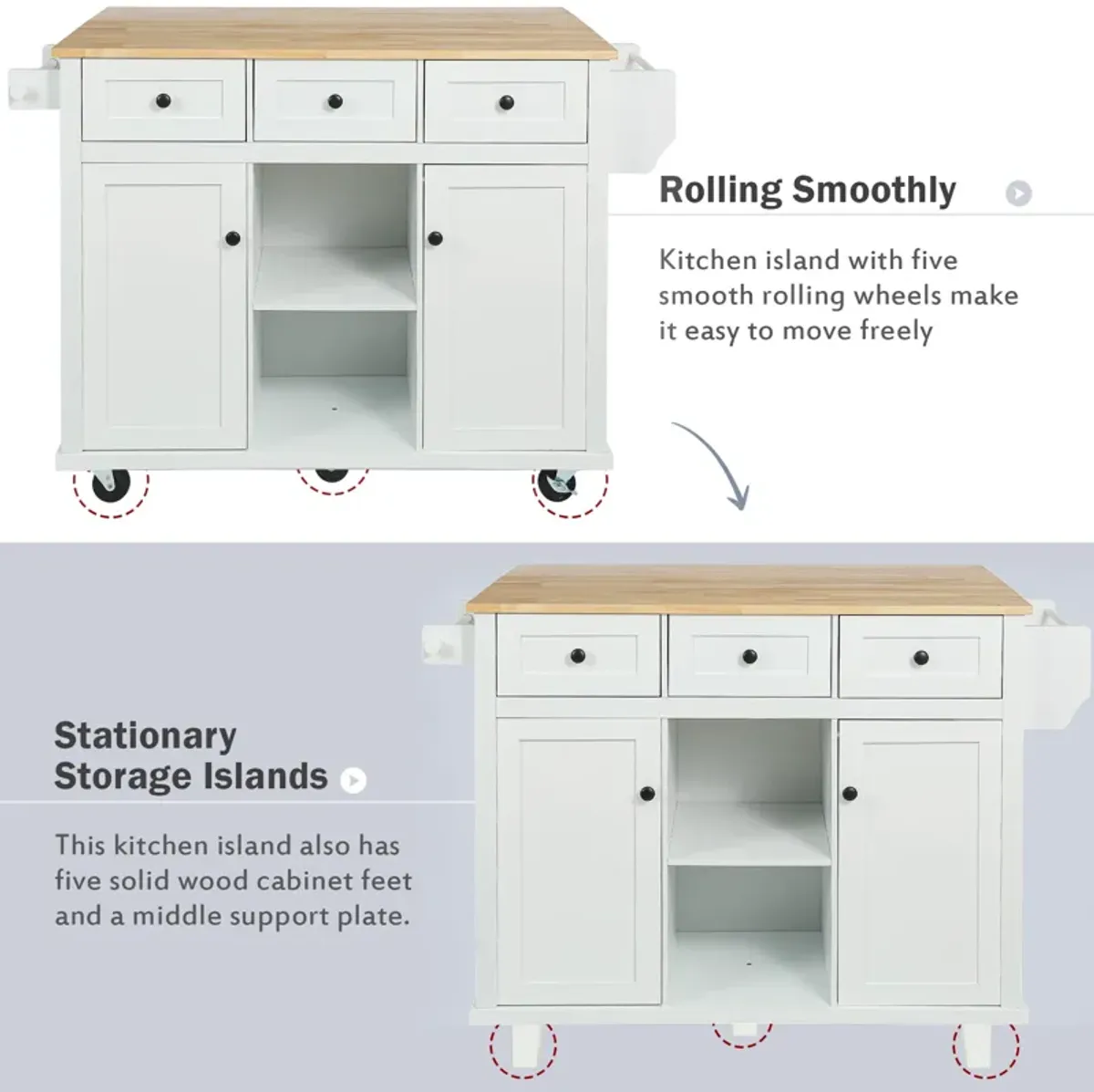 Merax Kitchen Cart on 5 Wheels with Storage Cabinet