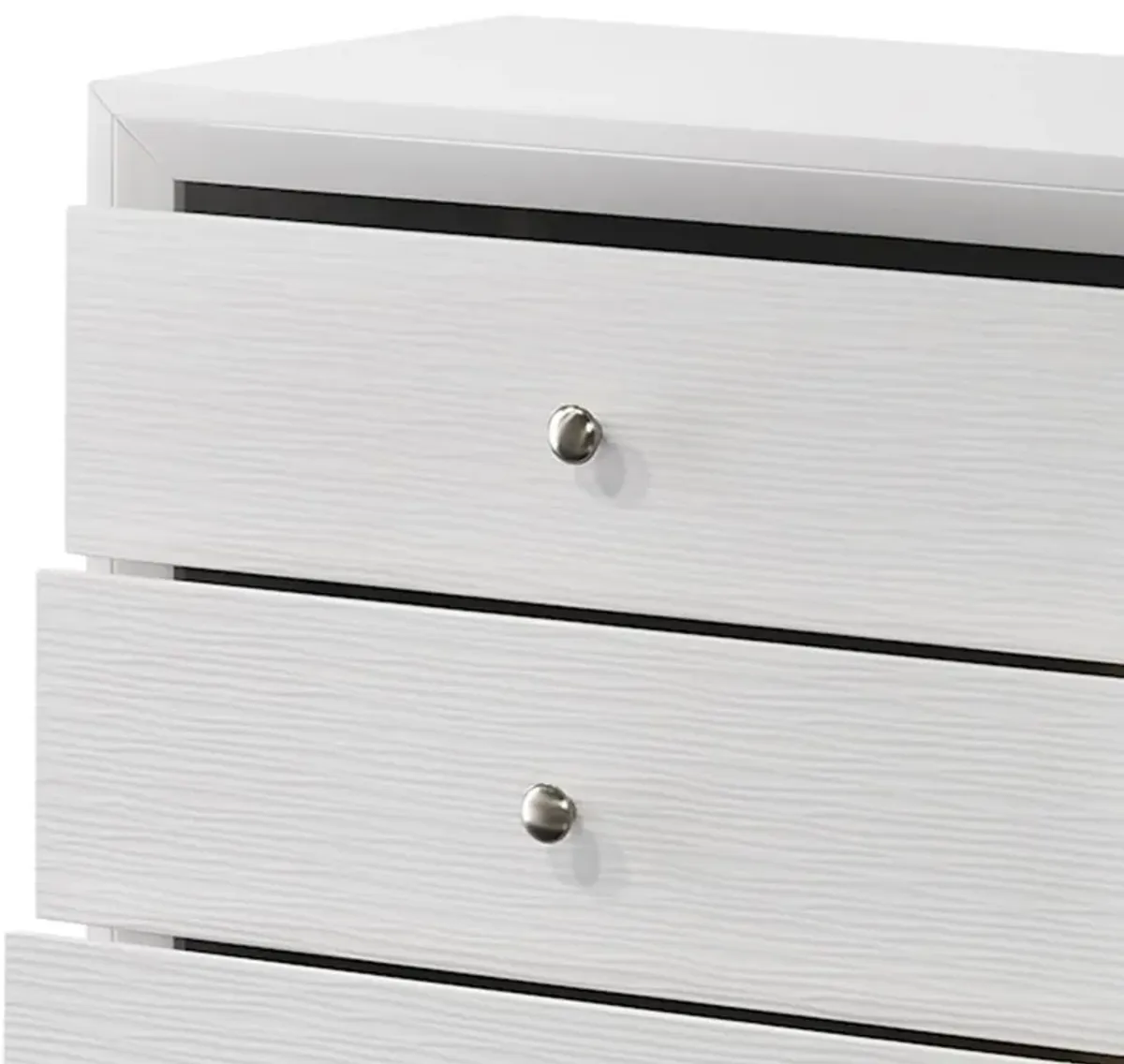 Eve 47 Inch Tall Dresser Chest, 5 Drawers with Metal Knobs, White Wood - Benzara