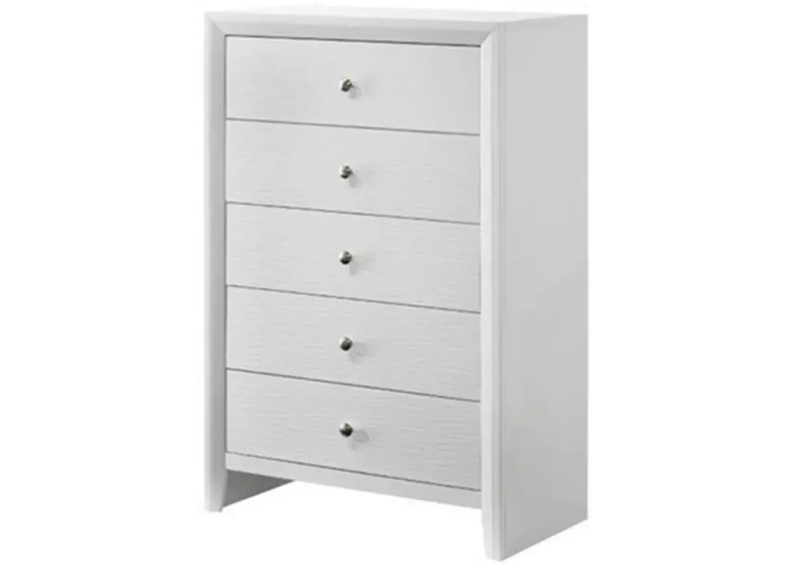 Eve 47 Inch Tall Dresser Chest, 5 Drawers with Metal Knobs, White Wood - Benzara