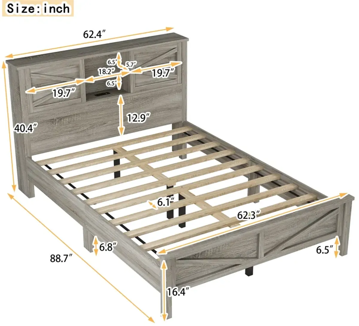 Merax Farmhouse Platform Bed with Charging Station