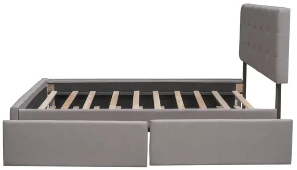 Upholstered Platform Bed with 2 Drawers and Trundle,  Linen Fabric