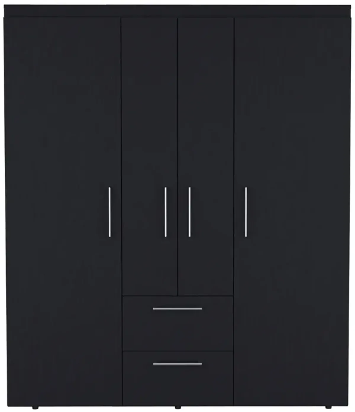 Bariloche Wardrobe, Multi-Section Storage with Hanging Rods, Shelves, and 2 Drawers-Black