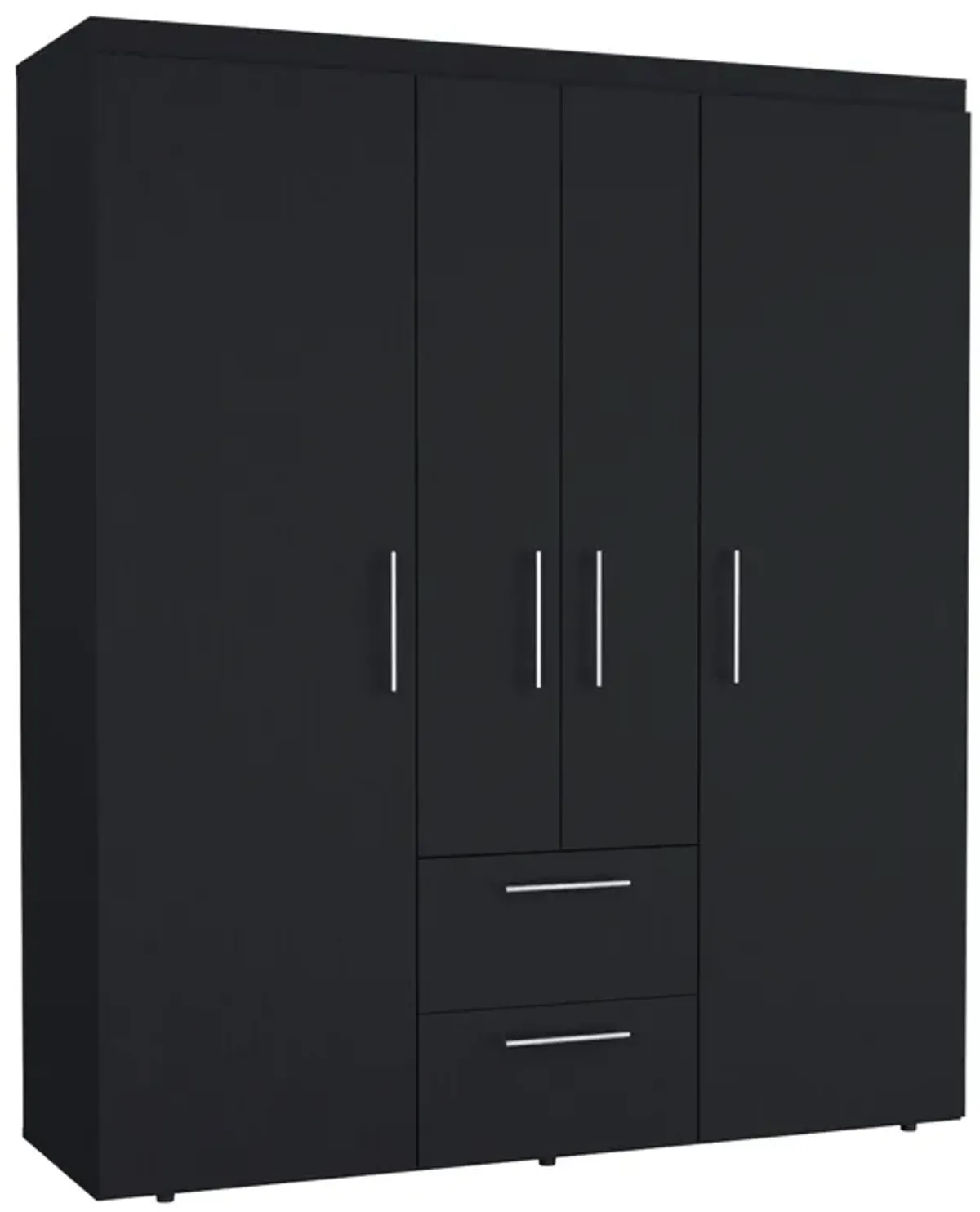 Bariloche Wardrobe, Multi-Section Storage with Hanging Rods, Shelves, and 2 Drawers-Black