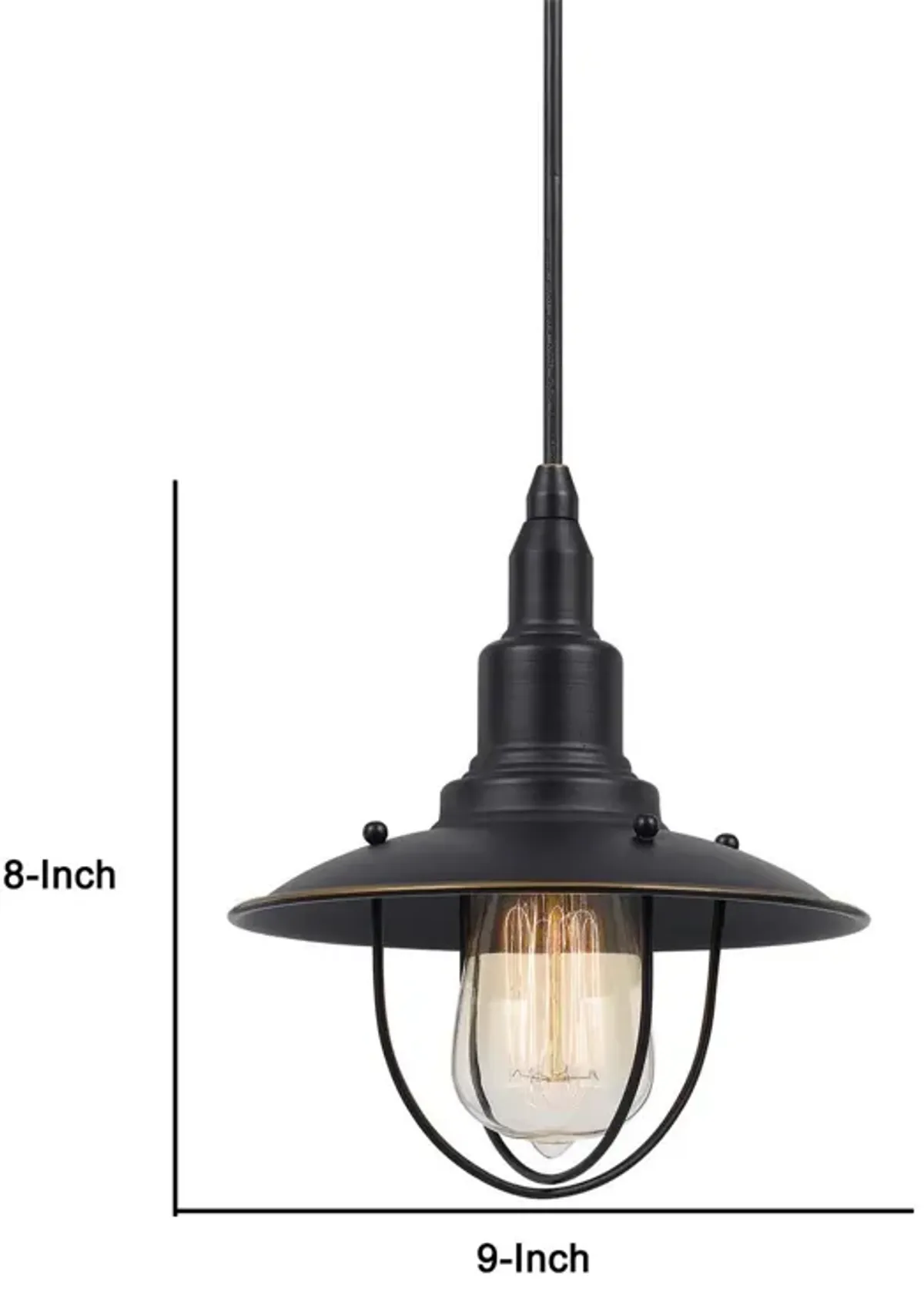 Oma 8 Inch Modern Pendant Light, Industrial Style, Dark Bronze Metal Frame - Benzara