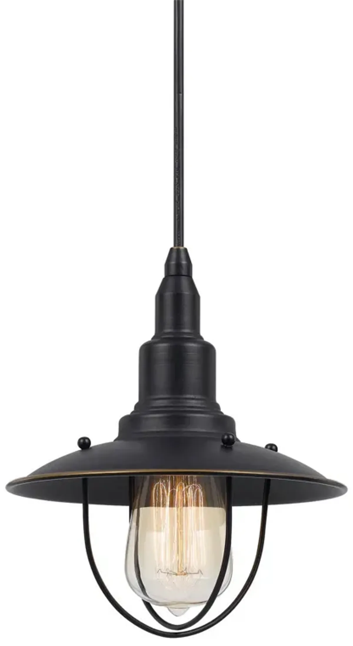 Oma 8 Inch Modern Pendant Light, Industrial Style, Dark Bronze Metal Frame - Benzara