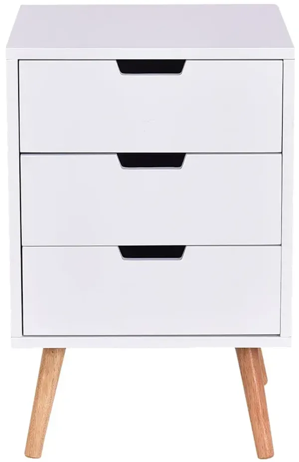 Wood Side End Table Nightstand with 3 Drawers Mid-Century Accent