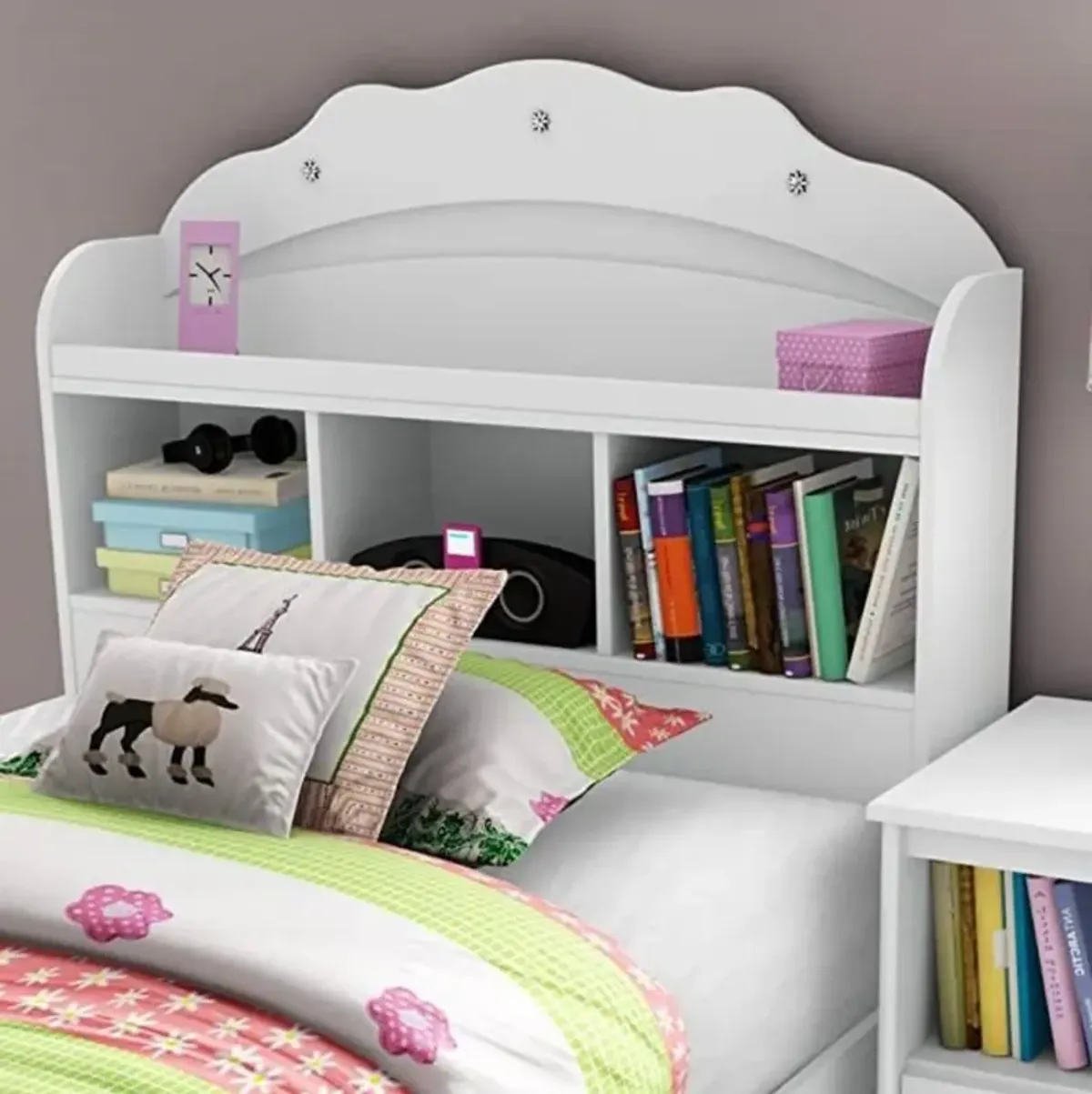 Hivvago Twin size Bookcase Headboard in White Wood Finish