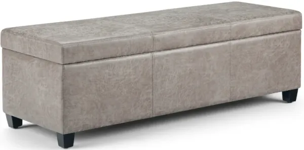 Avalon 48 inch Wide Contemporary Rectangle Storage Ottoman Bench in Distressed Grey Taupe Vegan Faux Leather, Assembled