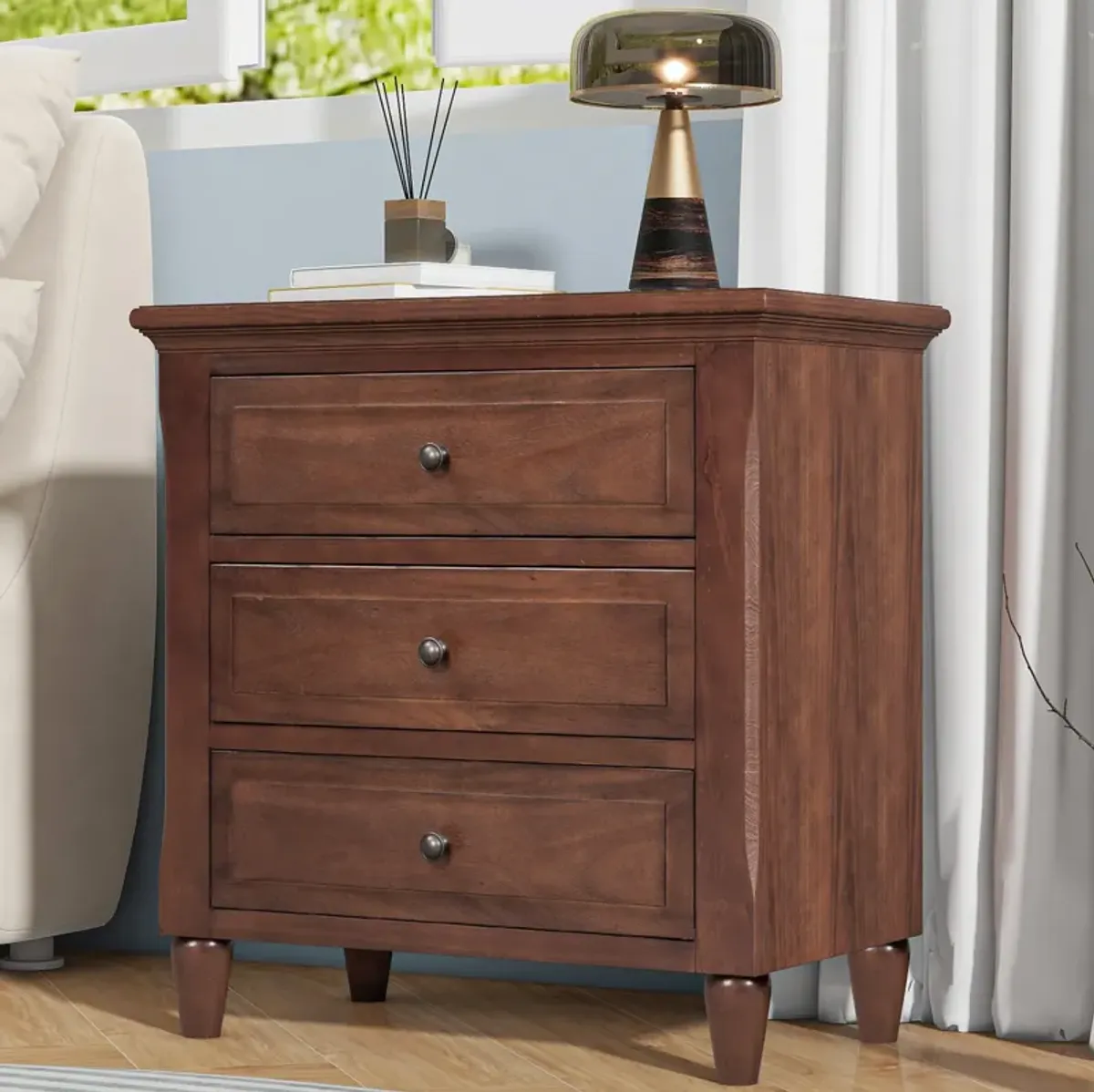 Merax Classic 3-Drawer Nightstand Storage Wood Cabinet