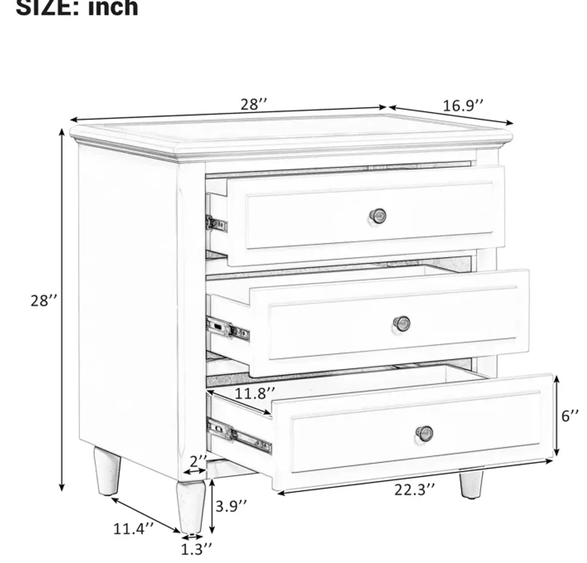 Merax Classic 3-Drawer Nightstand Storage Wood Cabinet