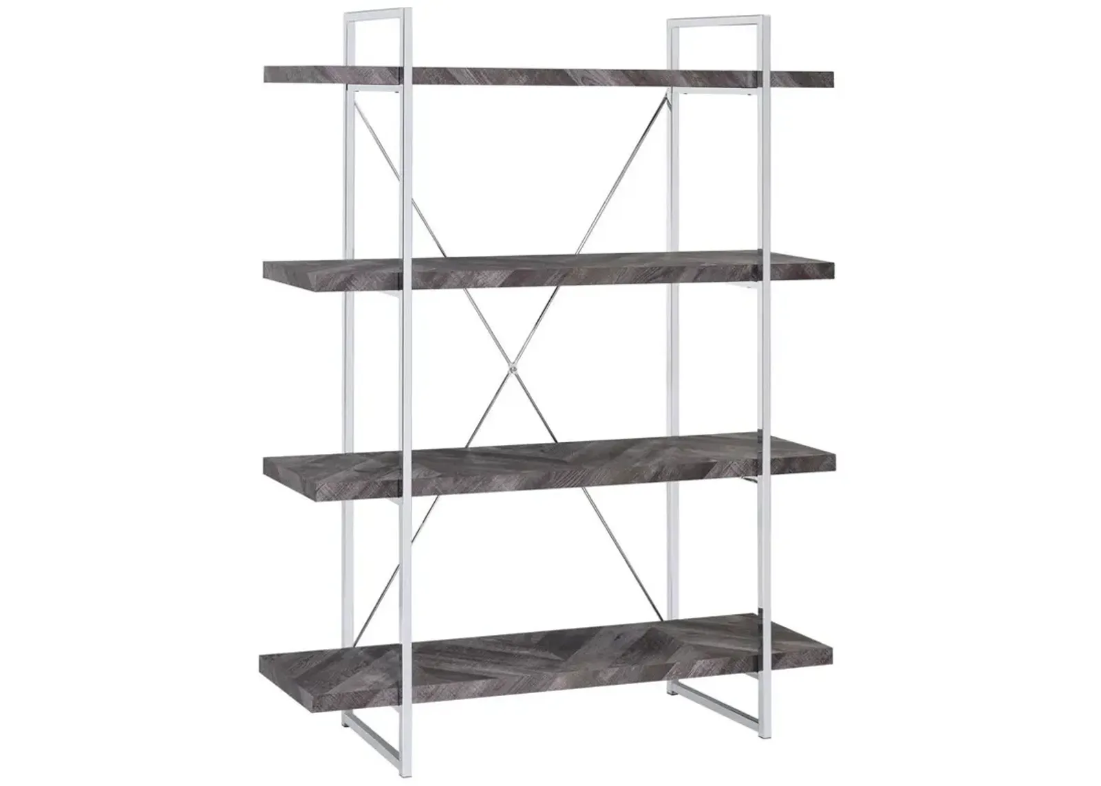 Grimma 4-shelf Bookcase Rustic Grey Herringbone