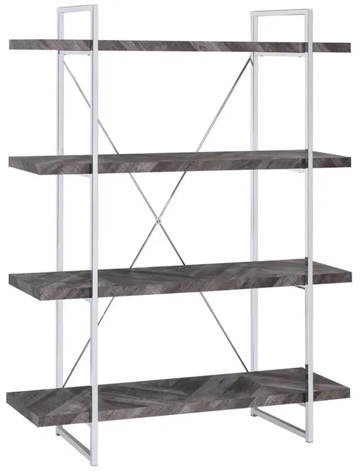 Grimma 4-shelf Bookcase Rustic Grey Herringbone